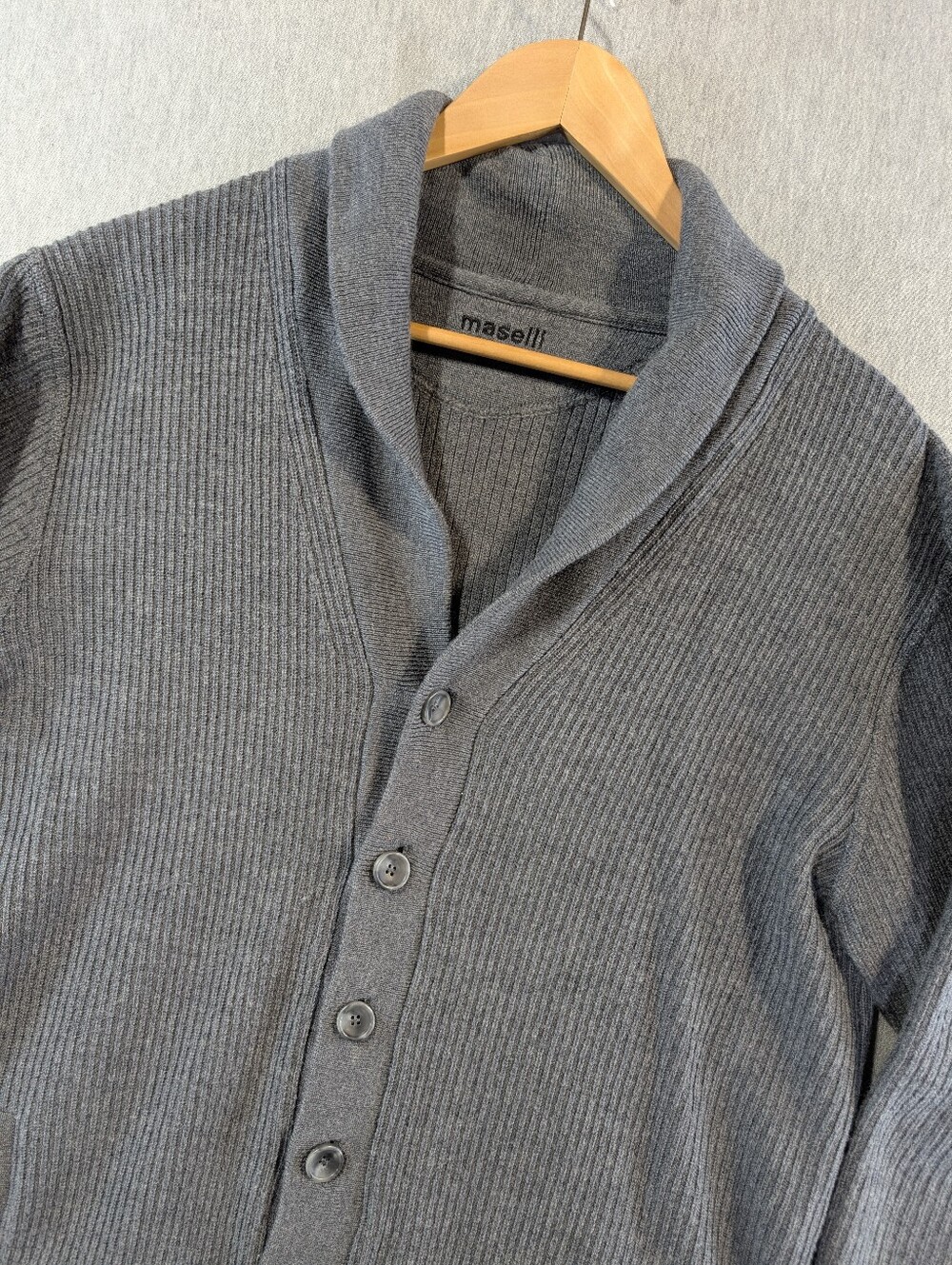 Maselli Ribbed Cardigan Button Sweater Men's XL Grey Polyester